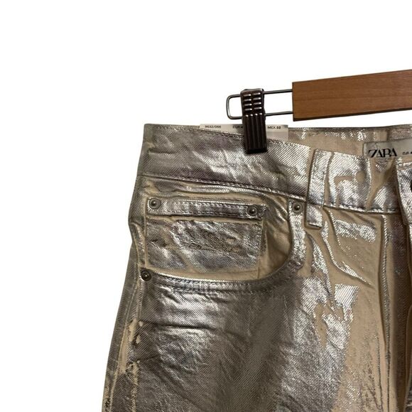 Zara The Boy Boy Fit White Silver Coated Button Fly High Rise Jeans Size 10 NWT - Picture 4 of 7